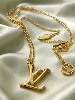 Upcycled Louis Vuitton 18k GP LV Logo Pendant Necklace